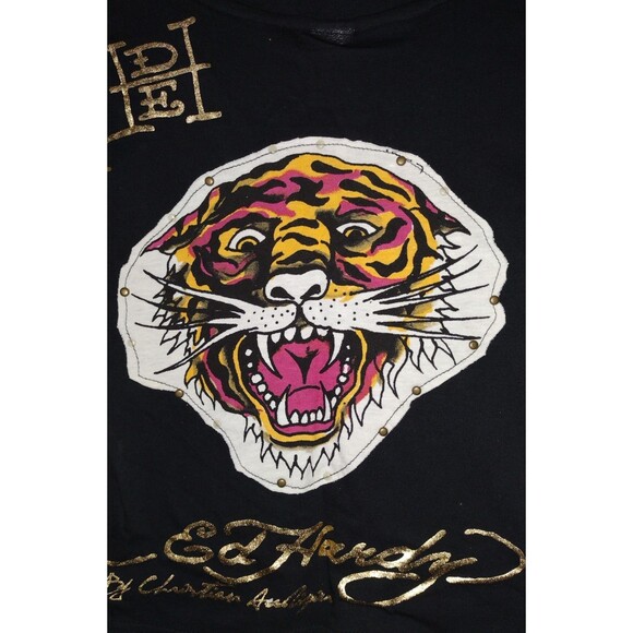 Ed Hardy Girls Tee Sz 4-5 Rhinestones Studs Geisha Rose Tiger RARE Y2K Retro NWT - Picture 4 of 6